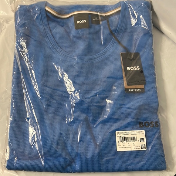 NWT - BOSS Men's Waffle T-shirt with Embroidered Logo, Bright Blue - Size XXL - Picture 10 of 11
